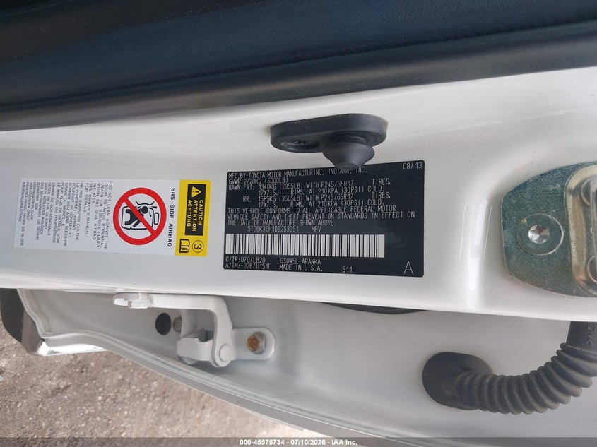 2013 Toyota Highlander VIN 5TDBK3EH1DS253351 IAAI salvage auction — FRONT END, Salvage (Iowa), sold $4,500 on 2026-07-28 (photo 9)