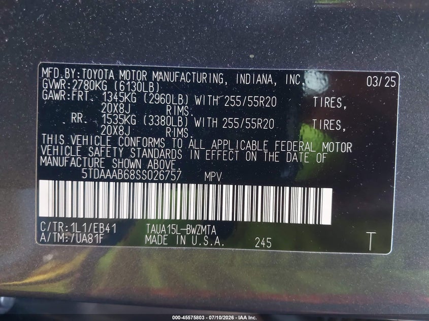 2025 Lexus Tx VIN 5TDAAAB68SS026757 IAAI salvage auction — FRONT END, Salvage Title, sold $14,900 on 2026-09-01 (photo 9)