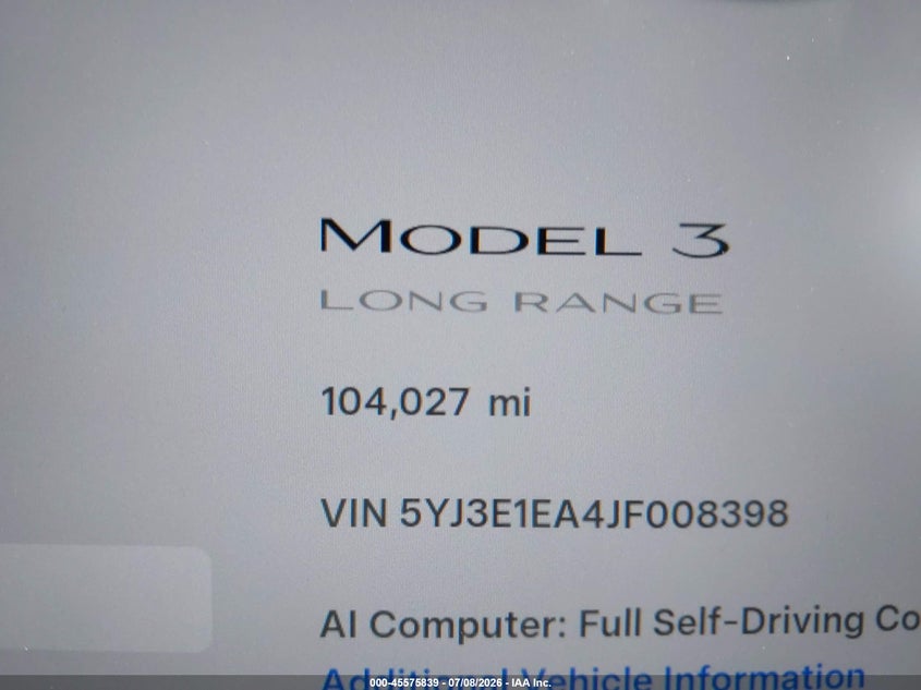 2018 Tesla Model 3 VIN 5YJ3E1EA4JF008398 IAAI salvage auction — FRONT END, Salvage (Ohio), sold $4,650 on 2026-07-30 (photo 7)