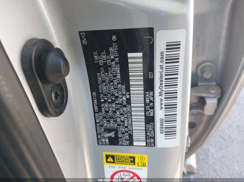 2013 Lexus Rx 450h VIN JTJZB1BA6D2412850 IAAI salvage auction — NORMAL WEAR, Original (Texas), sold $2,800 on 2026-07-15 (photo 9)