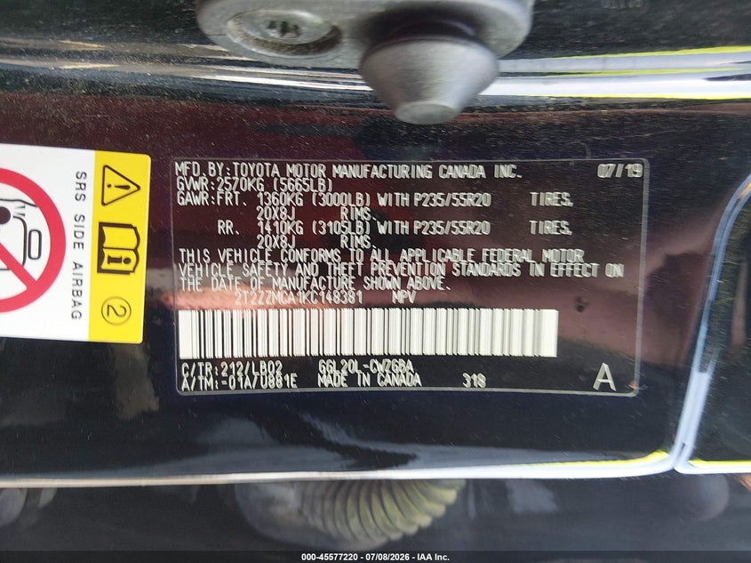2019 Lexus Rx VIN 2T2ZZMCA1KC148381 IAAI salvage auction — REAR END, Salvage Title, sold $13,800 on 2026-09-10 (photo 9)