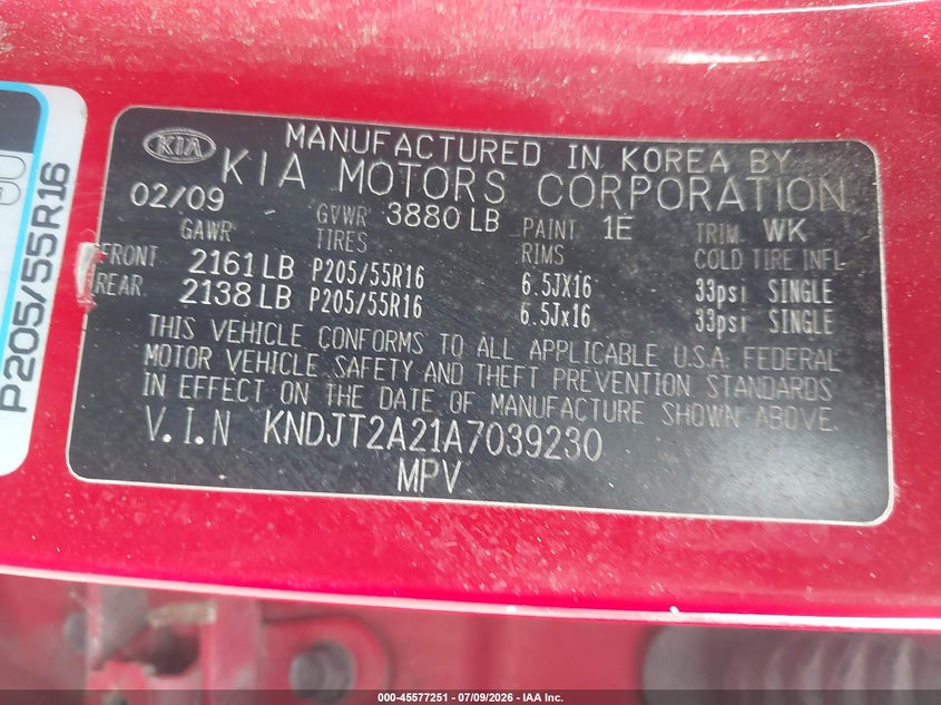 2010 Kia Soul VIN KNDJT2A21A7039230 IAAI salvage auction — NORMAL WEAR, Clear (Pennsylvania), sold $25 on 2026-07-14 (photo 9)