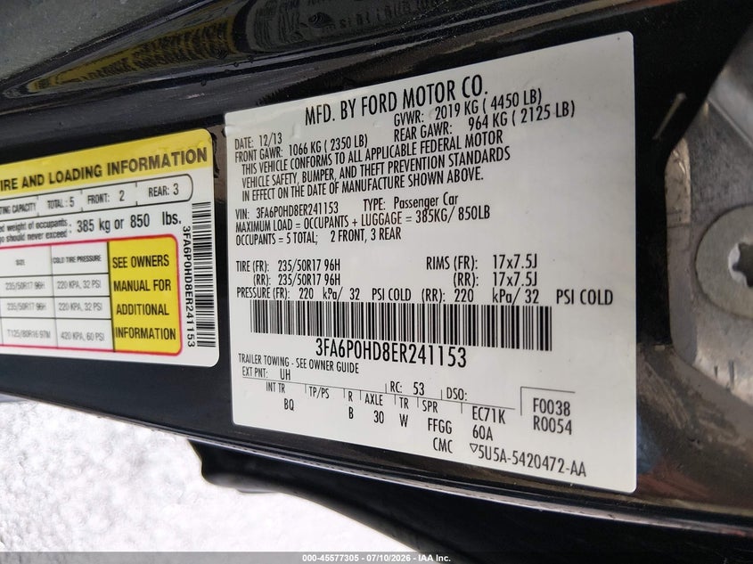 2014 Ford Fusion VIN 3FA6P0HD8ER241153 IAAI salvage auction — LEFT SIDE, Salvage (Missouri), sold $1,000 on 2026-08-01 (photo 9)