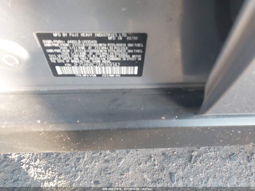 2010 Subaru Forester VIN JF2SH6BC2AH769342 IAAI salvage auction — NORMAL WEAR, Clear (Colorado), sold $500 on 2026-07-28 (photo 9)