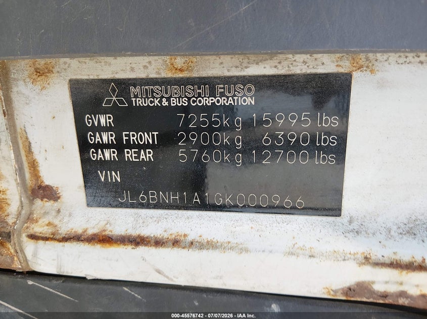 2016 Mitsubishi fuso truck Fe VIN JL6BNH1A1GK000966 IAAI salvage auction — UNKNOWN, Dealer (Iowa), sold $525 on 2026-07-28 (photo 8)