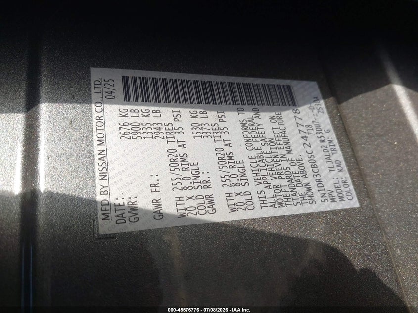 2025 Nissan Pathfinder VIN 5N1DR3CB0SC247778 IAAI salvage auction — RIGHT FRONT, Wait Title, sold $11,500 on 2026-08-24 (photo 9)