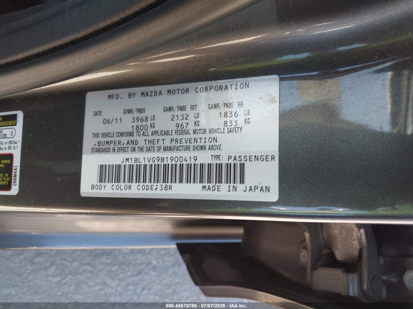 2011 Mazda 3 VIN JM1BL1VG9B1900419 IAAI salvage auction — NORMAL WEAR, Clear - Dealer Only (California), sold $1,050 on 2026-07-15 (photo 9)