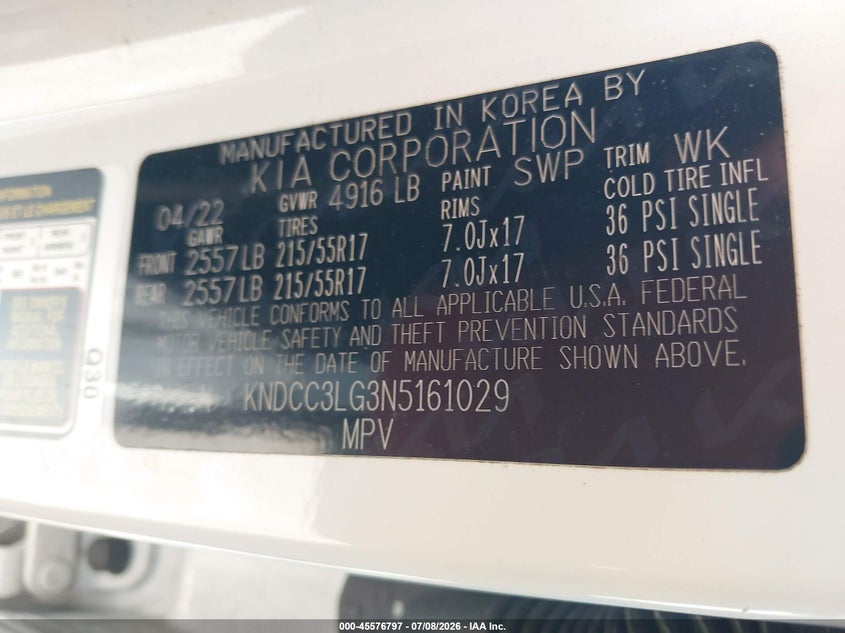 2022 Kia Niro VIN KNDCC3LG3N5161029 IAAI salvage auction — ROOF, Salvage Title, sold $4,050 on 2026-07-15 (photo 9)