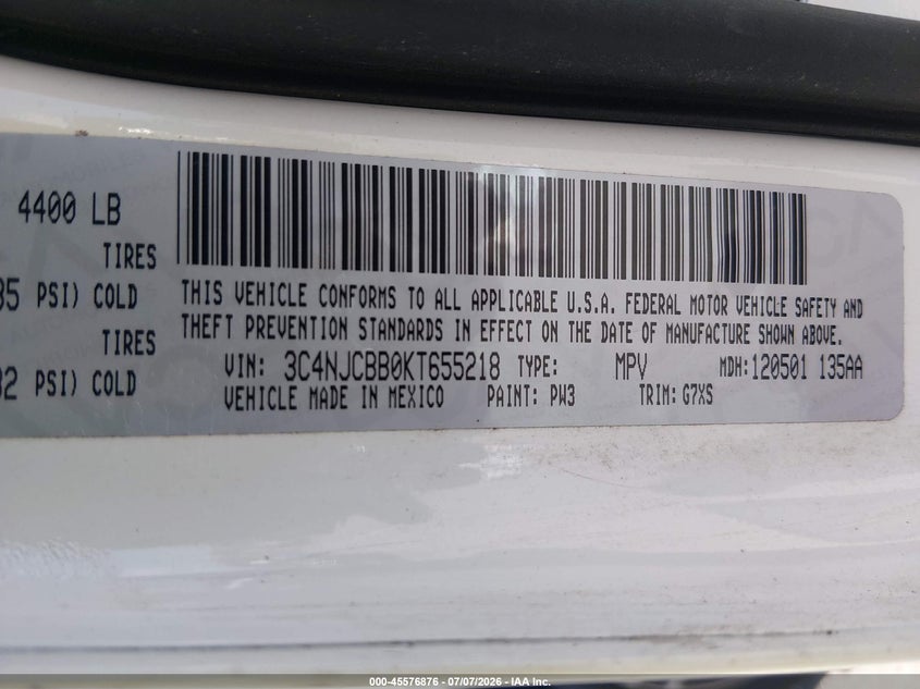 2019 Jeep Compass VIN 3C4NJCBB0KT655218 IAAI salvage auction — FRONT END, Salvage Title, sold $2,100 on 2026-08-24 (photo 9)
