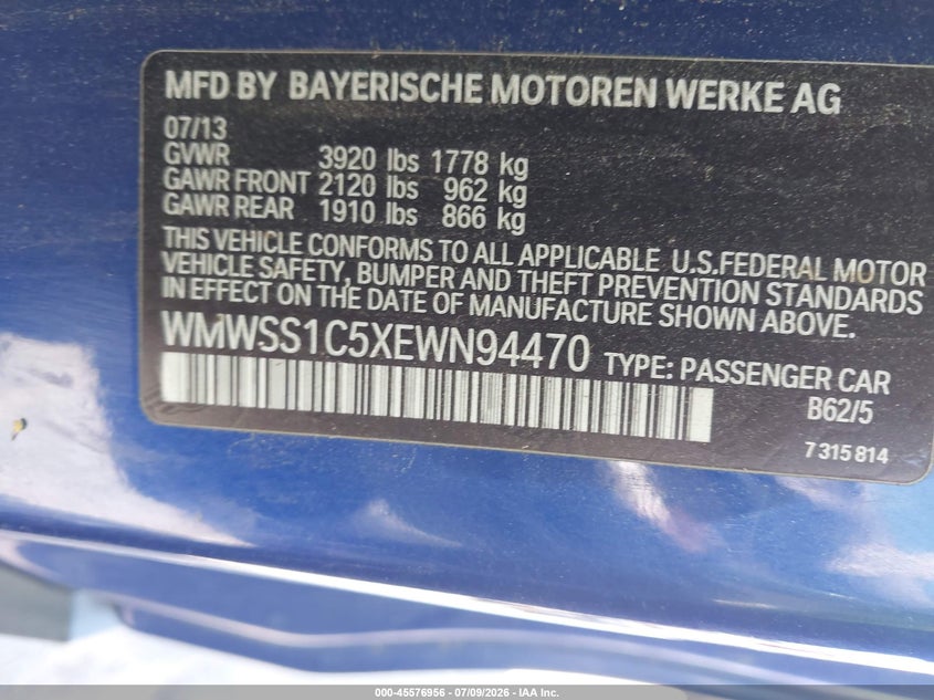 2014 Mini Paceman VIN WMWSS1C5XEWN94470 IAAI salvage auction — NORMAL WEAR, Clear-Dealer Only (North Carolina), sold $500 on 2026-07-27 (photo 9)