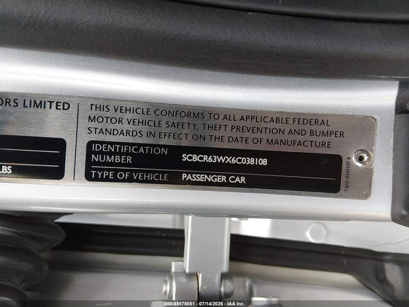 2006 Bentley Continental gt VIN SCBCR63WX6C038108 IAAI salvage auction — HAIL, Original (Texas), sold $7,200 on 2026-08-26 (photo 9)