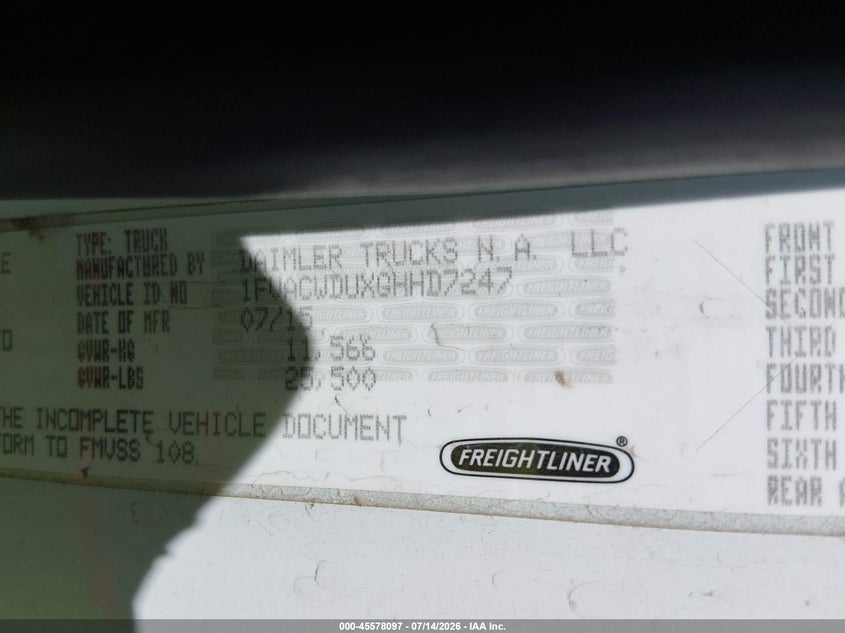 2016 Freightliner M2 106 VIN 1FVACWDUXGHHD7247 IAAI salvage auction — ALL OVER, Clear (Idaho), sold $15,150 on 2026-08-14 (photo 9)