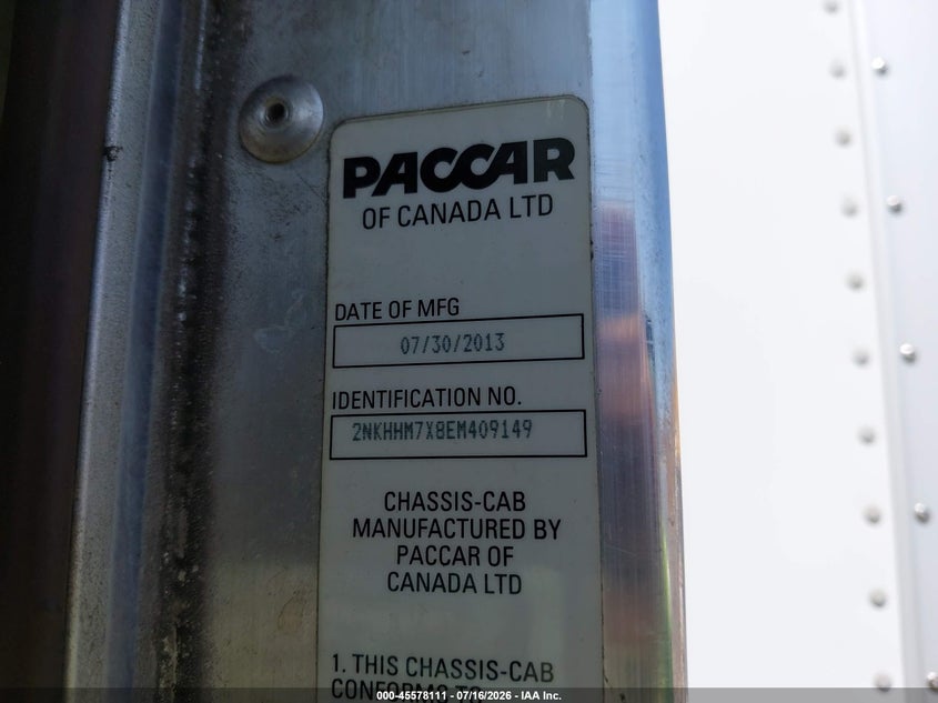 2014 Kenworth Construction VIN 2NKHHM7X8EM409149 IAAI salvage auction — SIDE, Wait Title, sold $8,250 on 2026-09-29 (photo 9)