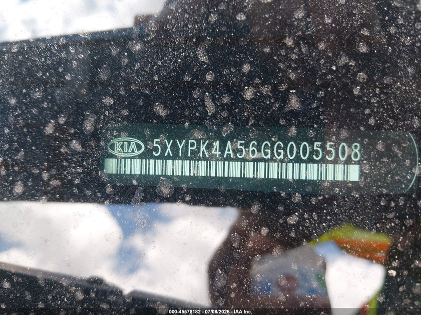 2016 Kia Sorento VIN 5XYPK4A56GG005508 IAAI salvage auction — NORMAL WEAR, Clear (Georgia), sold $1,850 on 2026-07-29 (photo 9)
