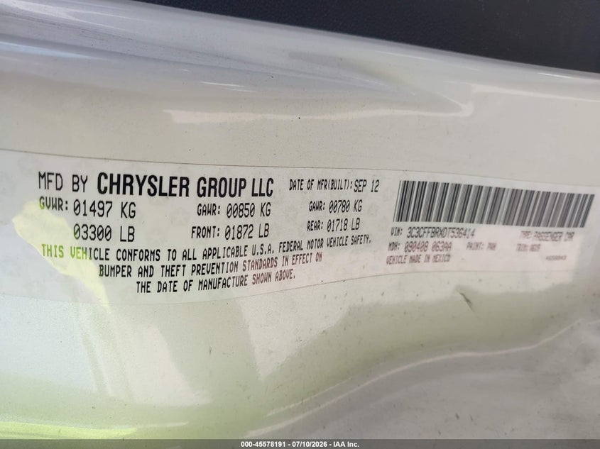 2013 Fiat 500 VIN 3C3CFFBRXDT536414 IAAI salvage auction — LEFT FRONT, Salvage Title, sold $275 on 2026-08-11 (photo 9)