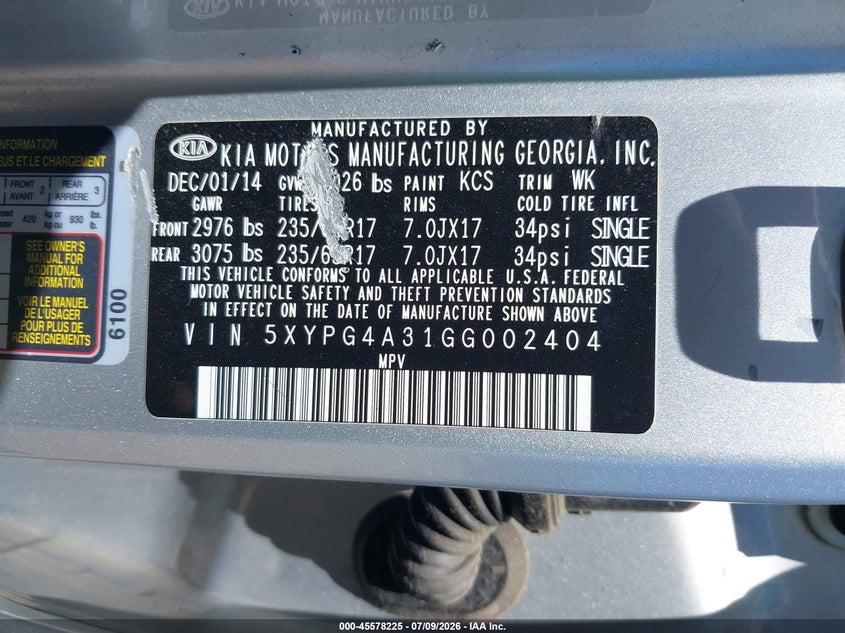 2016 Kia Sorento VIN 5XYPG4A31GG002404 IAAI salvage auction — NORMAL WEAR, Clear (Idaho), sold $575 on 2026-07-28 (photo 9)