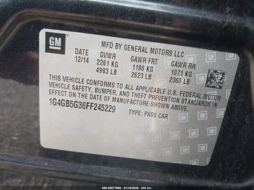 2015 Buick Lacrosse VIN 1G4GB5G36FF245229 IAAI salvage auction — REAR END, Salvage (Ohio), sold $1,250 on 2026-07-29 (photo 9)