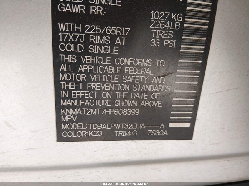 2017 Nissan Rogue VIN KNMAT2MT7HP608399 IAAI salvage auction — FRONT END, Salvage (Texas), sold $25 on 2026-08-01 (photo 9)