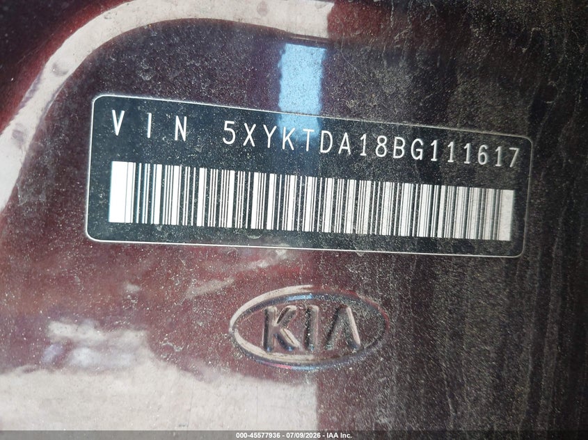 2011 Kia Sorento VIN 5XYKTDA18BG111617 IAAI salvage auction — NORMAL WEAR, Original (New Hampshire), sold $950 on 2026-07-15 (photo 9)