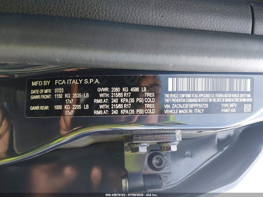 2023 Jeep Renegade VIN ZACNJDB19PPP55729 IAAI salvage auction — SIDE, Salvage Title, sold $6,700 on 2026-08-15 (photo 9)