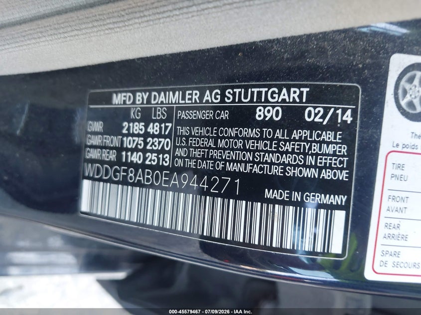 2014 Mercedes-benz C-klasse VIN WDDGF8AB0EA944271 IAAI salvage auction — FRONT END, Mv-907A (New York), sold $1,250 on 2026-08-12 (photo 9)