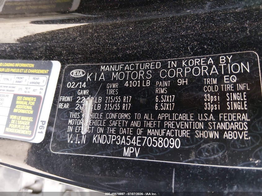 2014 Kia Soul VIN KNDJP3A54E7058090 IAAI salvage auction — NORMAL WEAR, Clear (Virginia), sold $500 on 2026-07-30 (photo 9)