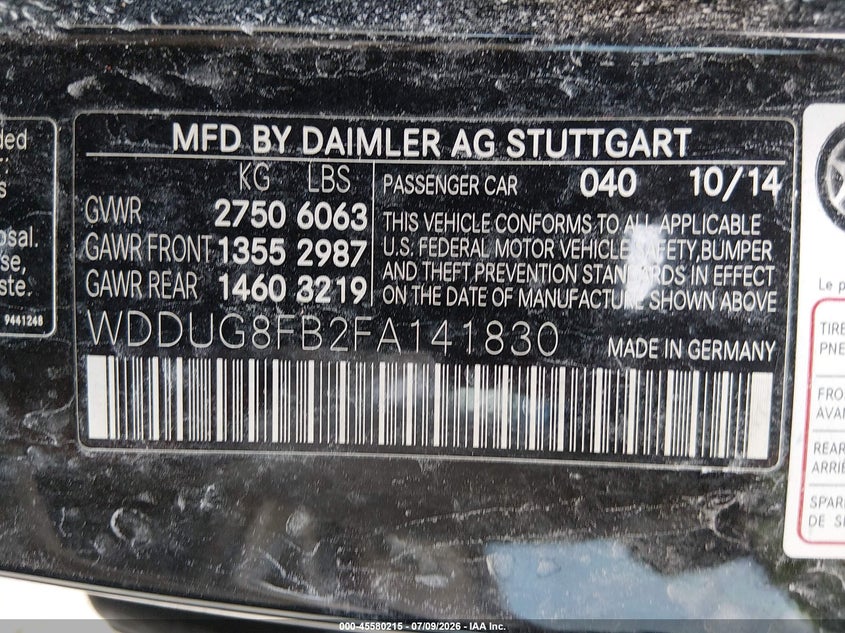 2015 Mercedes-benz S-klasse VIN WDDUG8FB2FA141830 IAAI salvage auction — FRONT END, Wait Title, sold $4,950 on 2026-08-20 (photo 9)