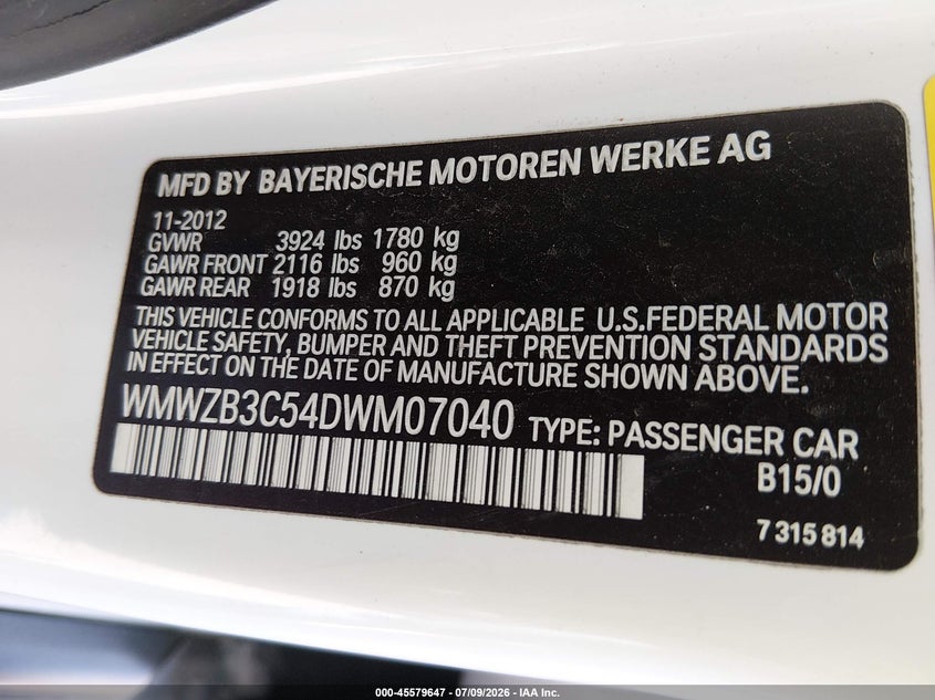 2013 Mini Countryman VIN WMWZB3C54DWM07040 IAAI salvage auction — FRONT END, Salvage Title, sold $225 on 2026-08-10 (photo 9)