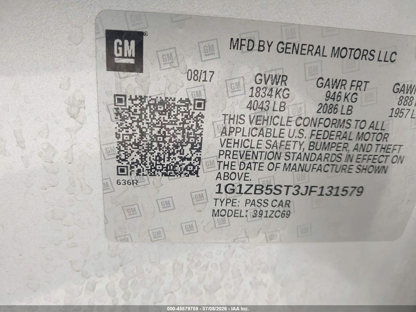 2018 Chevrolet Malibu VIN 1G1ZB5ST3JF131579 IAAI salvage auction — LEFT FRONT, Salvage (Texas), sold $1,400 on 2026-08-01 (photo 9)