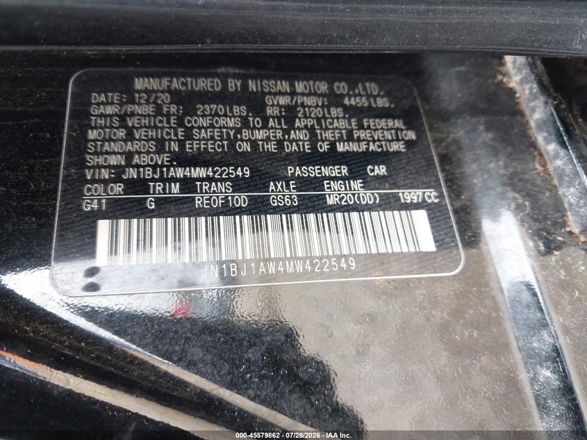 2021 Nissan Rogue VIN JN1BJ1AW4MW422549 IAAI salvage auction — THEFT, Mv-907A (New York), sold $4,250 on 2026-08-01 (photo 9)