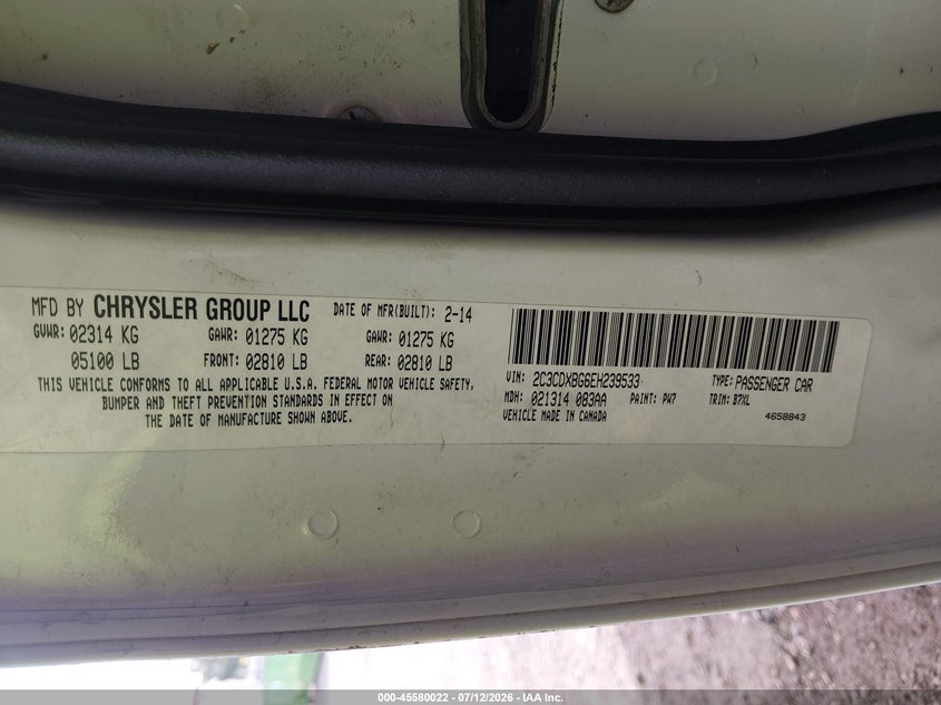 2014 Dodge Charger VIN 2C3CDXBG6EH239533 IAAI salvage auction — FRONT END, Wait Title, sold $175 on 2026-10-06 (photo 9)