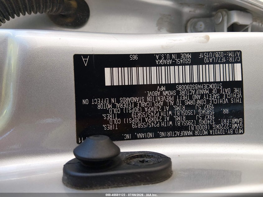 2011 Toyota Highlander VIN 5TDDK3EH4BS090085 IAAI salvage auction — LEFT REAR, Original (Texas), sold $5,800 on 2026-07-15 (photo 9)