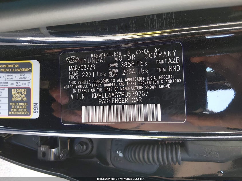 2023 Hyundai Elantra VIN KMHLL4AG7PU539737 IAAI salvage auction — NORMAL WEAR, Sf97 (California), sold $8,950 on 2026-07-30 (photo 9)
