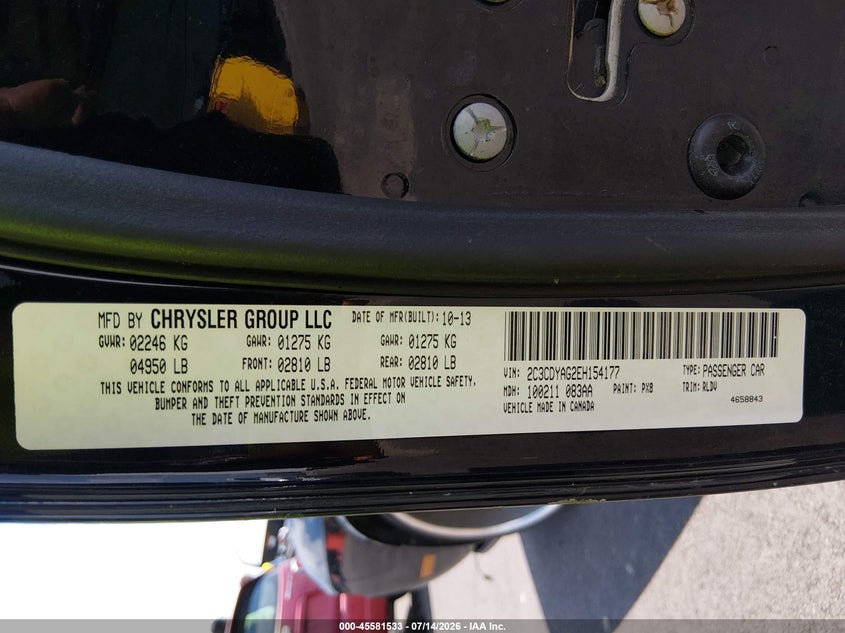 2014 Dodge Challenger VIN 2C3CDYAG2EH154177 IAAI salvage auction — LEFT FRONT, Salvage Title, sold $1,500 on 2026-08-30 (photo 9)