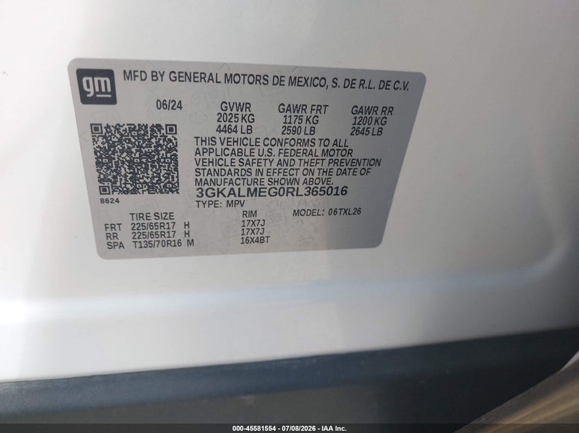 2024 Gmc Terrain VIN 3GKALMEG0RL365016 IAAI salvage auction — LEFT FRONT, Enterprise Vehicles Clear Only (California), sold $9,900 on 2026-07-10 (photo 9)