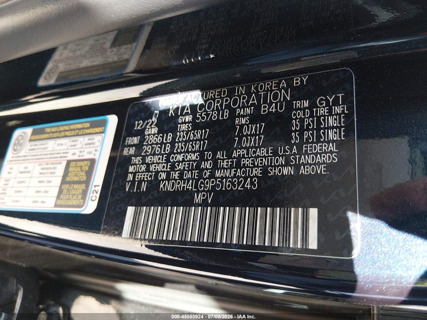 2023 Kia Sorento VIN KNDRH4LG9P5163243 IAAI salvage auction — SIDE, Salvage (California), sold $6,600 on 2026-08-27 (photo 9)