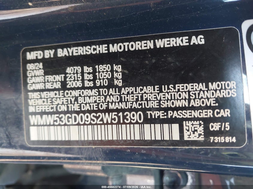 2025 Mini Hard top VIN WMW53GD09S2W51390 IAAI salvage auction — REAR END, Salvage (North Carolina), sold $6,900 on 2026-07-27 (photo 9)