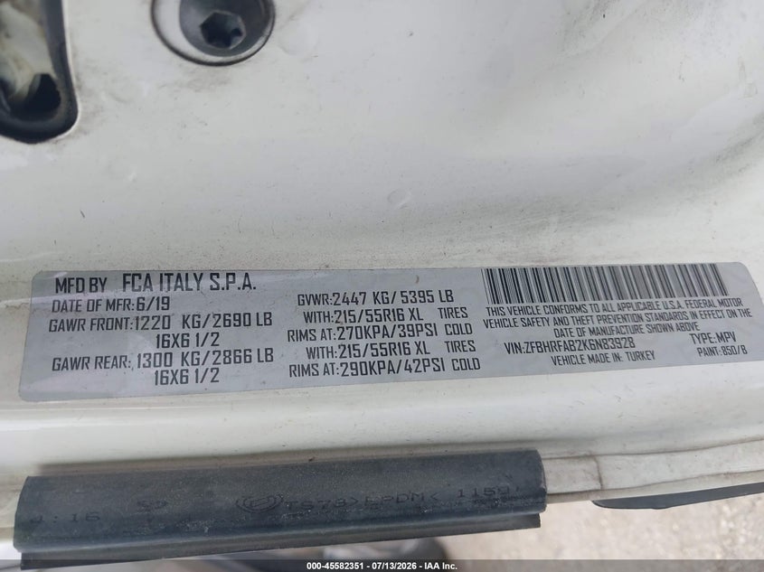 2019 Ram Promaster city VIN ZFBHRFAB2K6N83928 IAAI salvage auction — FRONT & REAR, Enterprise Vehicles Clear Only (Texas), sold $2,150 on 2026-07-20 (photo 9)
