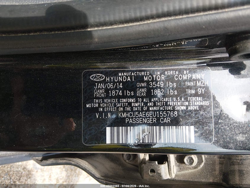 2014 Hyundai Accent VIN KMHCU5AE6EU155768 IAAI salvage auction — NORMAL WEAR, Clear-Dealer Only (Maryland), sold $425 on 2026-07-20 (photo 9)