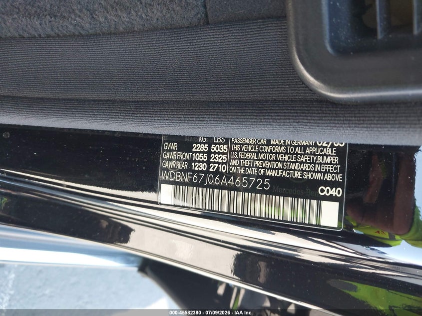 2006 Mercedes-benz S class VIN WDBNF67J06A465725 IAAI salvage auction — NORMAL WEAR, Salvage Title - Dealer (California), sold $625 on 2026-07-13 (photo 9)