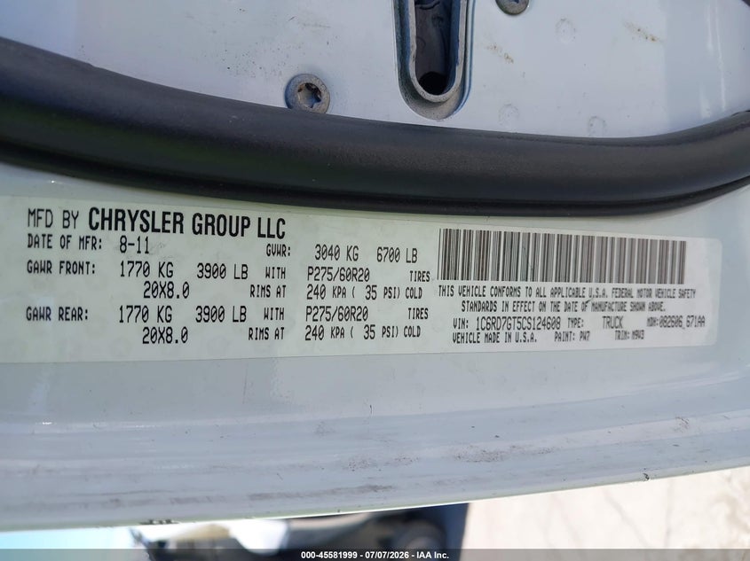 2012 Ram 1500 VIN 1C6RD7GT5CS124608 IAAI salvage auction — NORMAL WEAR, Clear - Dealer Only (California), sold $1,600 on 2026-07-22 (photo 9)