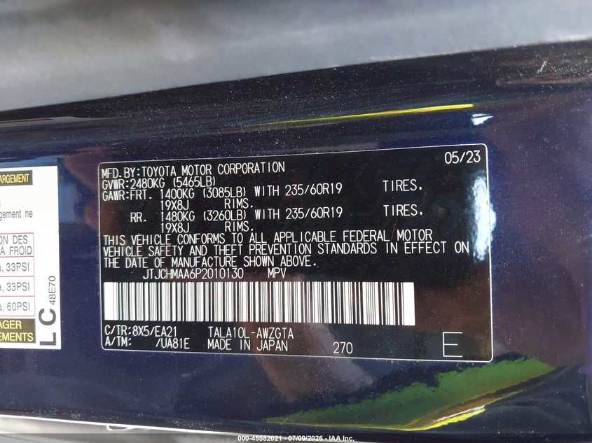 2023 Lexus Rx VIN JTJCHMAA6P2010130 IAAI salvage auction — FRONT END, Salvage (Texas), sold $17,150 on 2026-09-11 (photo 9)