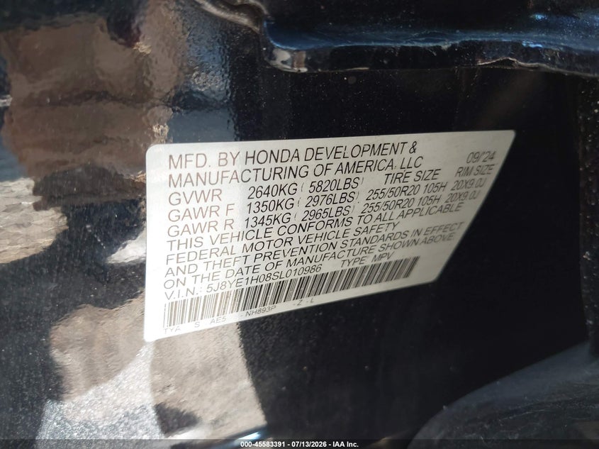 2025 Acura Mdx VIN 5J8YE1H08SL010986 IAAI salvage auction — RIGHT FRONT, Salvage - 75% Or Less (Maryland), sold $22,575 on 2026-09-02 (photo 9)