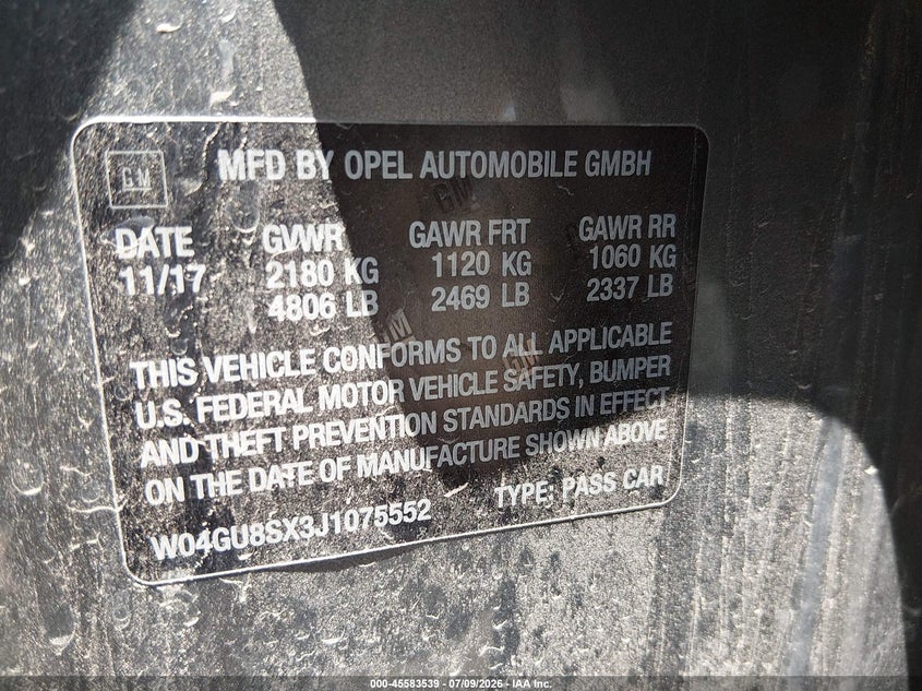 2018 Buick Regal VIN W04GU8SX3J1075552 IAAI salvage auction — REAR END, Salvage (Texas), sold $125 on 2026-07-29 (photo 9)