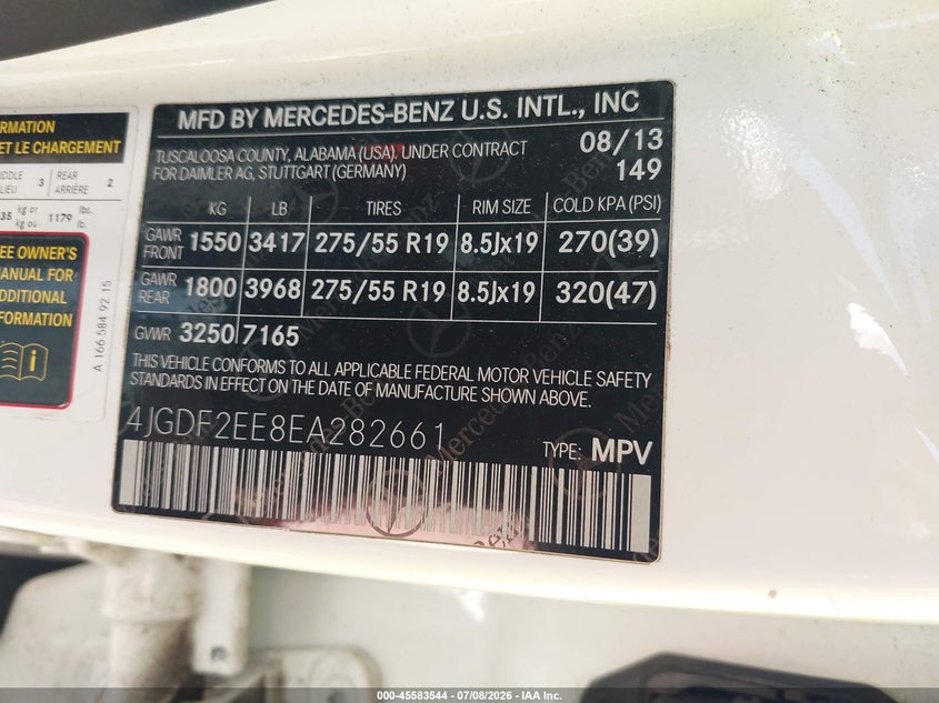 2014 Mercedes-benz VIN 4JGDF2EE8EA282661 IAAI salvage auction — NORMAL WEAR, Clear (New York), sold $1,325 on 2026-07-17 (photo 9)