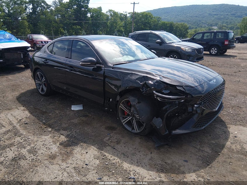 2025 Genesis G70 VIN KMTG34SC0SU146643 IAAI salvage auction — RIGHT FRONT, Wait Title, sold $12,950 on 2026-08-27 (photo 1)