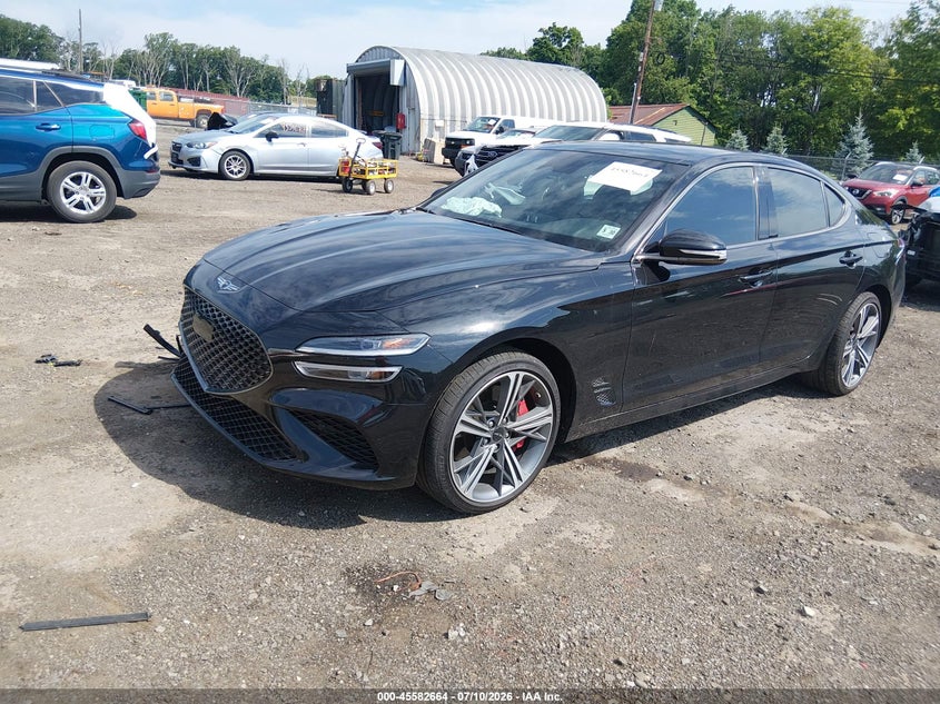 2025 Genesis G70 VIN KMTG34SC0SU146643 IAAI salvage auction — RIGHT FRONT, Wait Title, sold $12,950 on 2026-08-27 (photo 2)
