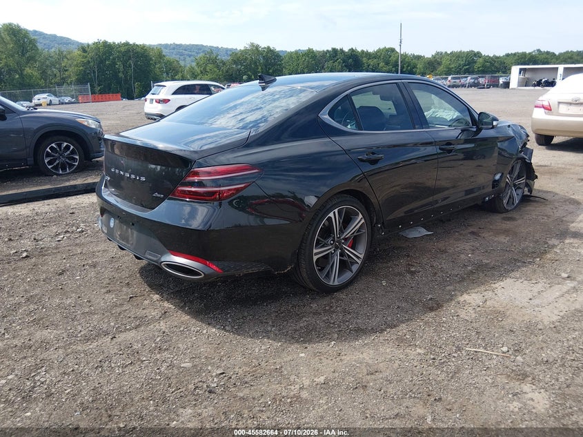 2025 Genesis G70 VIN KMTG34SC0SU146643 IAAI salvage auction — RIGHT FRONT, Wait Title, sold $12,950 on 2026-08-27 (photo 4)