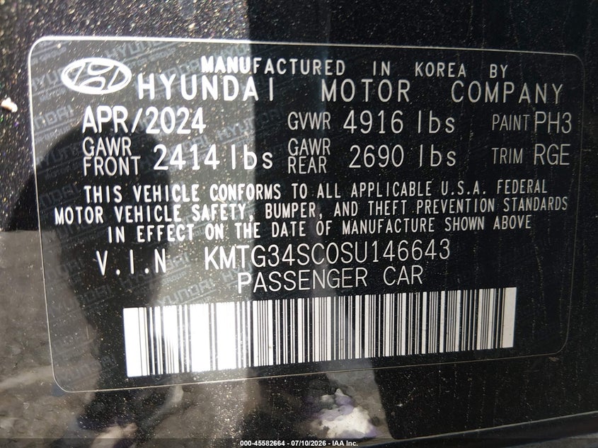 2025 Genesis G70 VIN KMTG34SC0SU146643 IAAI salvage auction — RIGHT FRONT, Wait Title, sold $12,950 on 2026-08-27 (photo 9)