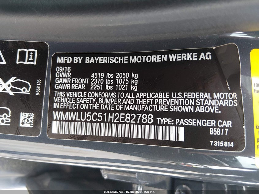 2017 Mini Clubman VIN WMWLU5C51H2E82788 IAAI salvage auction — FRONT END, Salvage Title, sold $1,825 on 2026-07-29 (photo 9)